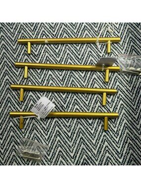 Set Of 4 Gold Cabinet Pull Handles With Screws 8" Length Modern T-Bar Design Hom